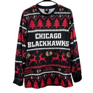NFL Team Apparel Chicago Blackhawks Long Sleeve‎ Ugly Christmas Sweater Size S